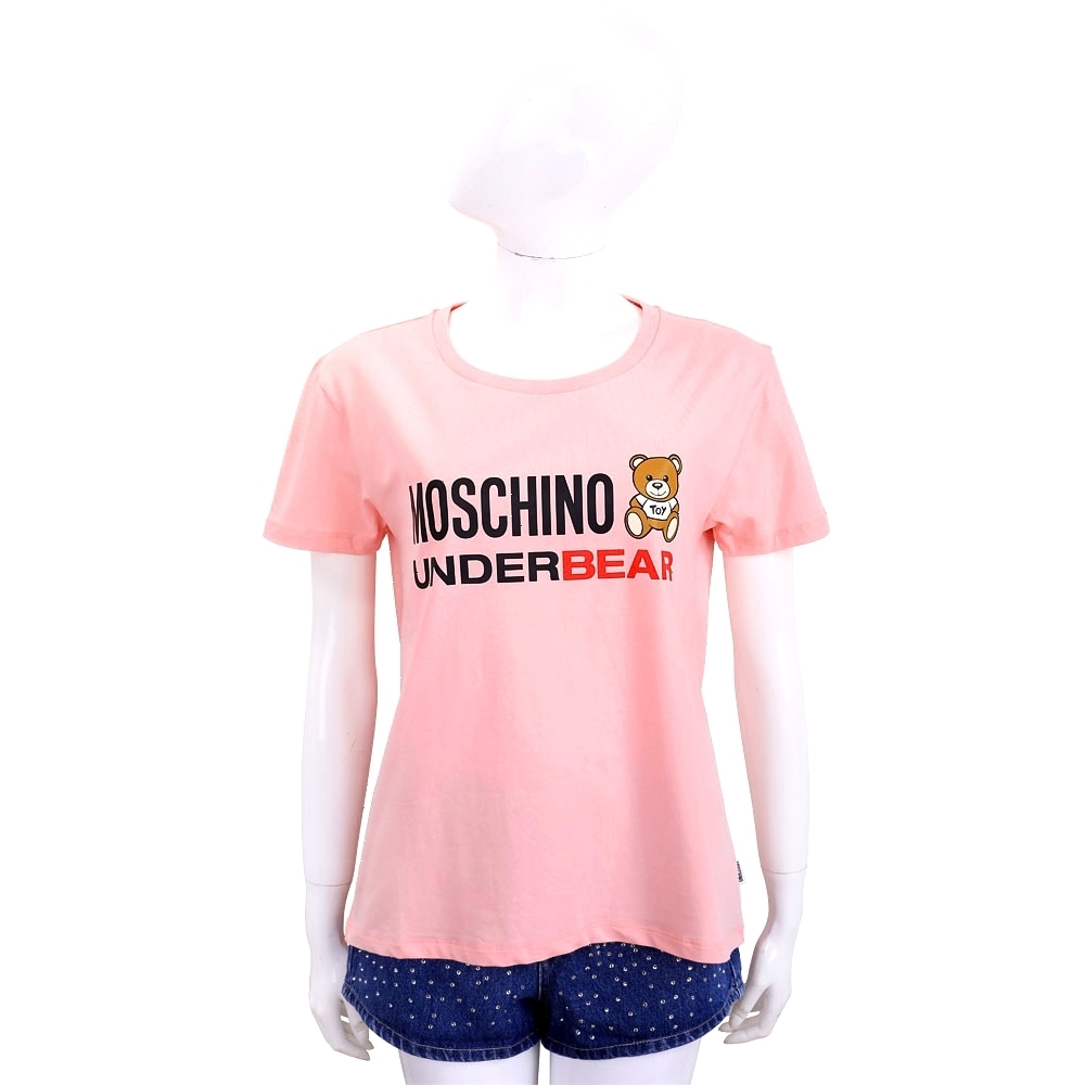 MOSCHINO Underbear 字母泰迪熊寶寶珊瑚粉棉質T恤