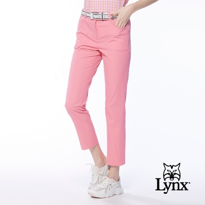 【Lynx Golf】女款彈性舒適貼袋造型精美山貓繡花窄管九分褲-粉紅色