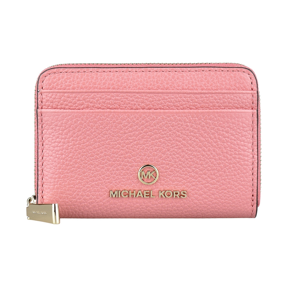 MK MICHAEL KORS  Jet Set Charm圓標字母LOGO牛皮8卡拉鏈零錢包(報春花粉)