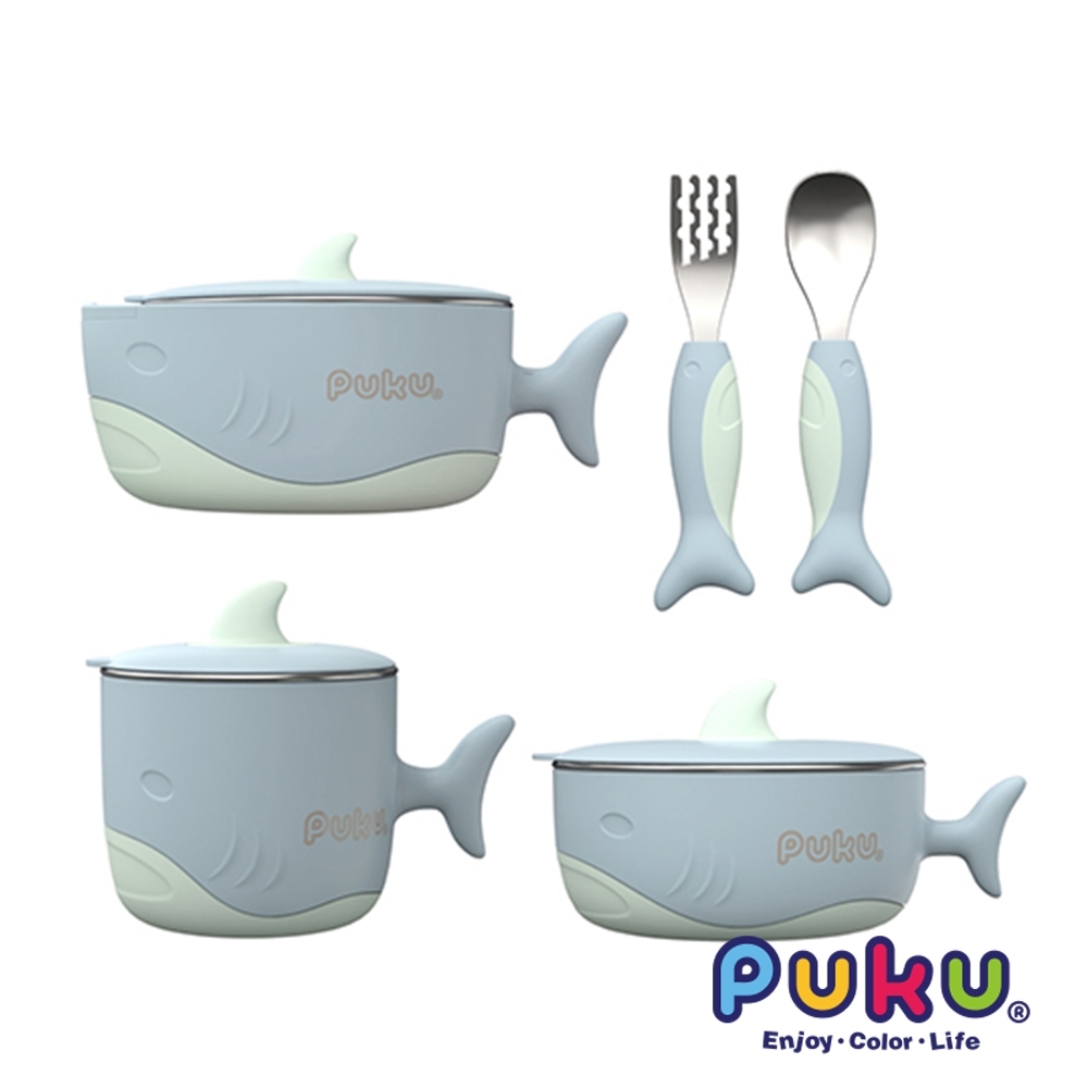【PUKU】鯊魚注水保溫餐具五件組