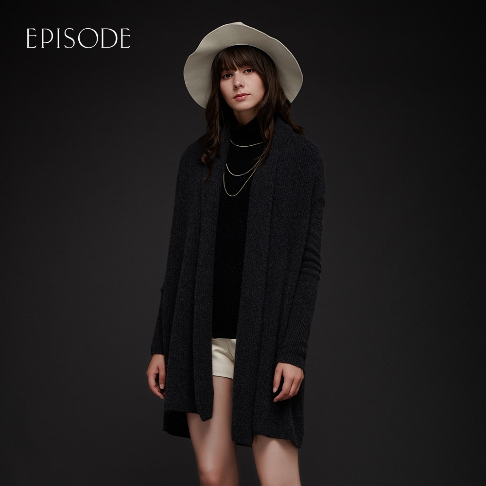 EPISODE - 保暖舒適柔軟羊絨混紡長版針織開襟衫