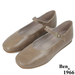 Ben&1966高級打蠟牛皮文青復古瑪莉珍鞋-卡其(238201)
