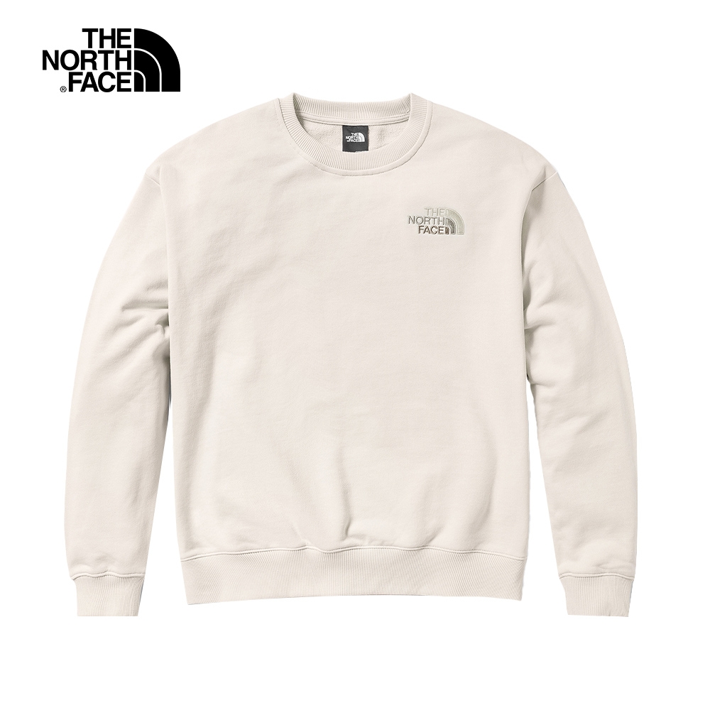 The North Face 官方旗艦】北面女款米白色胸前漸層刺繡LOGO長袖大學T