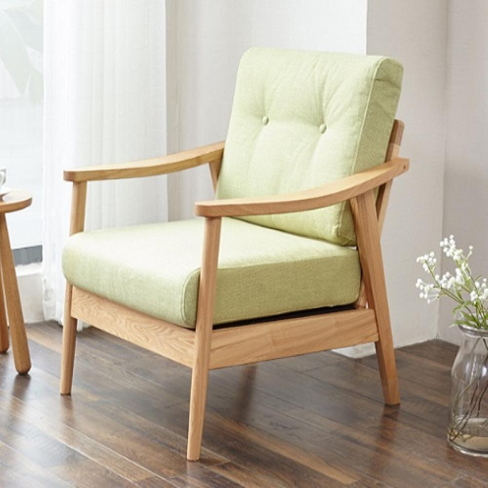 hoi! 原木日式和風白橡木實木可拆洗單人座布沙發w0971-草木綠色坐墊 (H014217032)