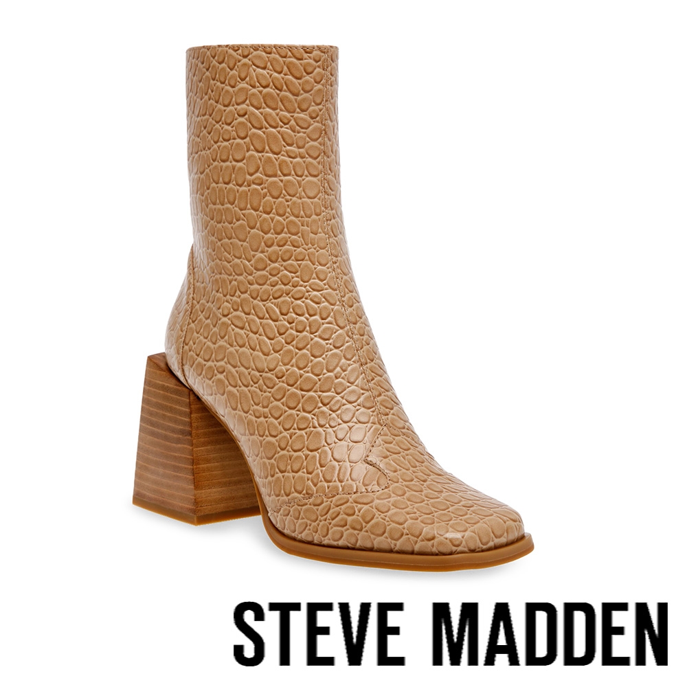 STEVE MADDEN-DUCHESS 蛇紋小方頭厚底靴-棕色