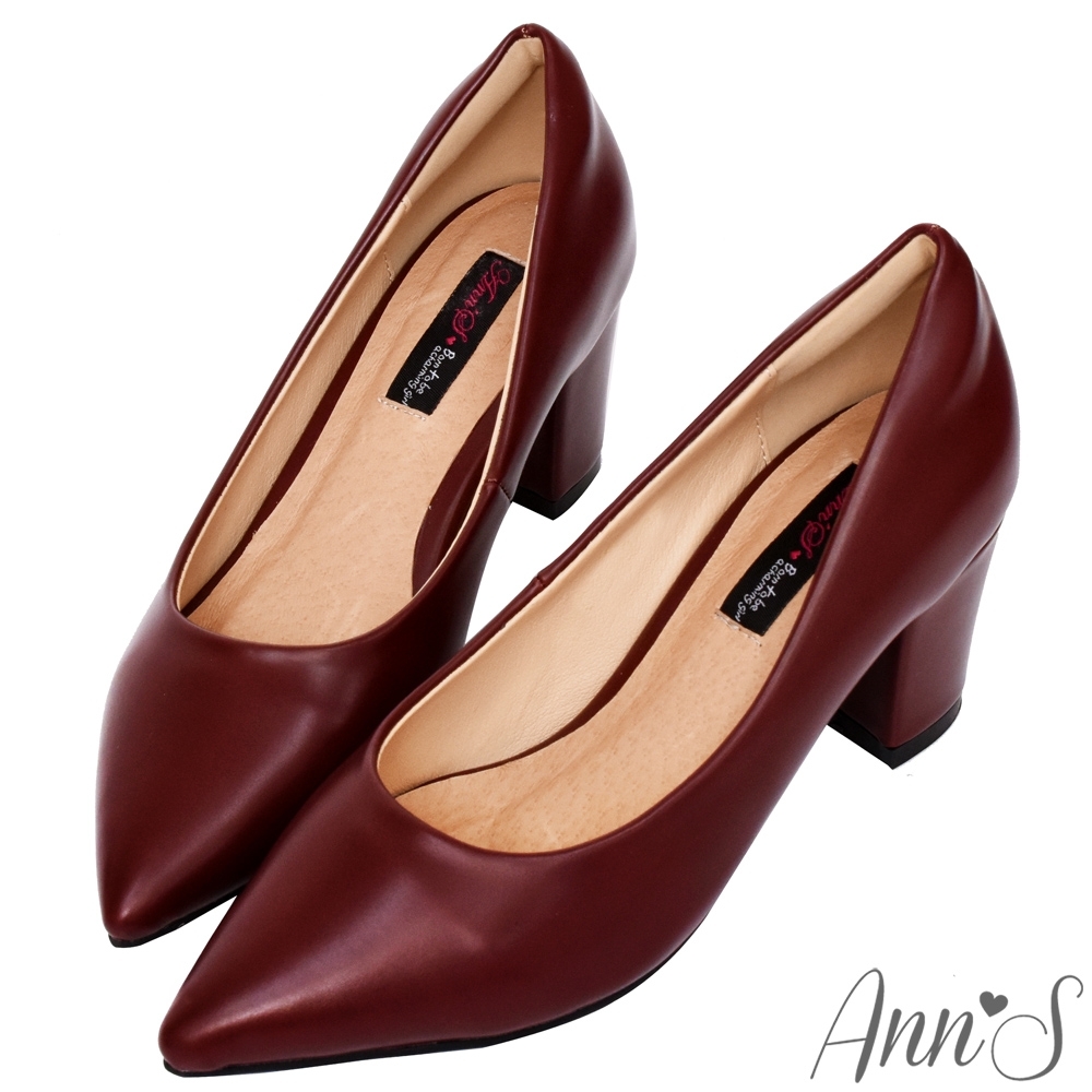 Ann’S加上優雅高跟版-復古皮革沙發後跟尖頭鞋-酒紅 product image 1