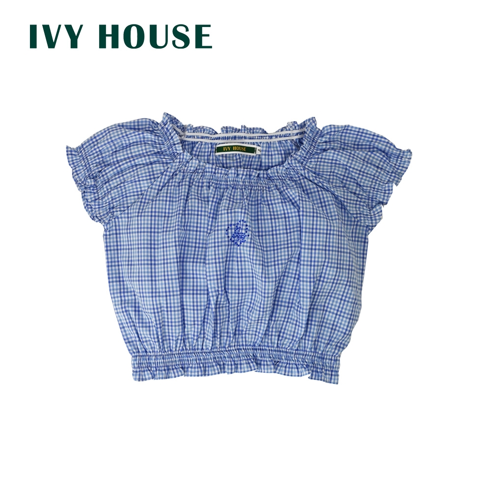 IVY HOUSE 常春藤 格子棉質梭織鬆緊短版女童上衣331208(100cm~130cm)台灣製