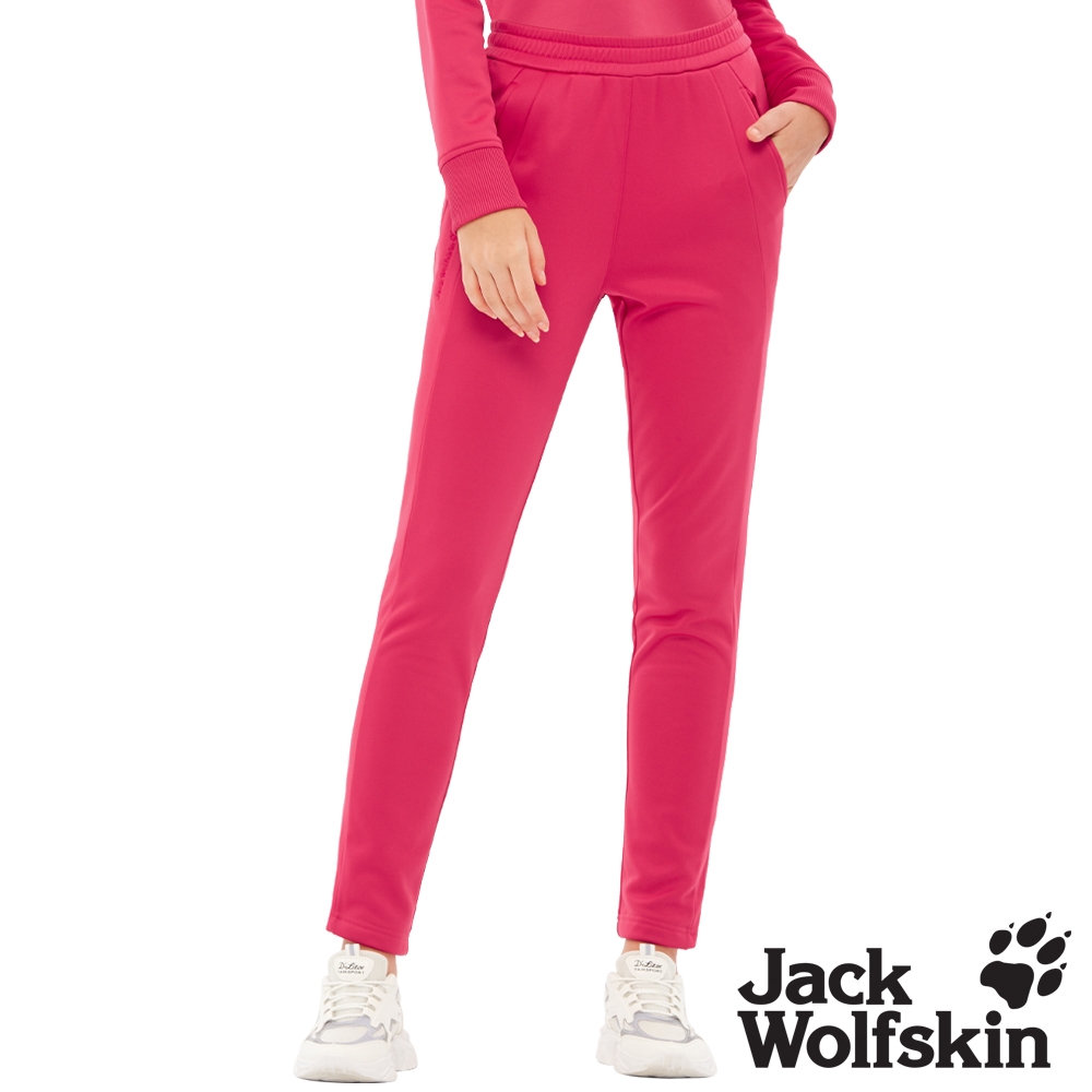 【Jack wolfskin 飛狼】女 石墨烯厚刷毛保暖 彈性休閒運動褲 修身九分鉛筆褲『莓果紅』