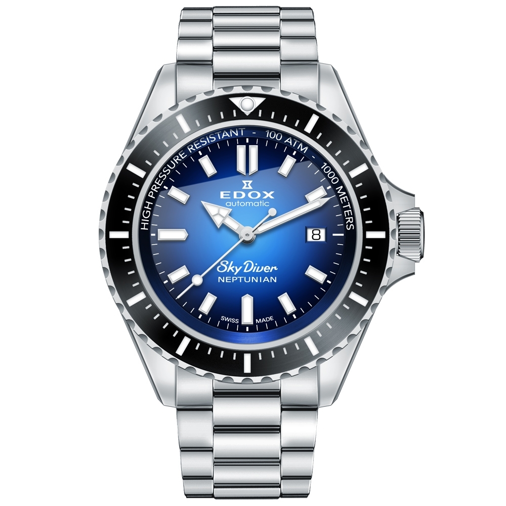 EDOX SkyDiver 海神波賽頓 1000米潛水機械錶-藍x銀(E80120.3NM.BUIDN)