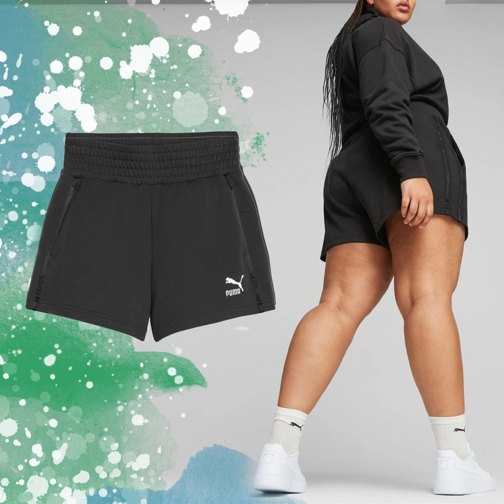 Puma 短褲 T7 High Waist 女款 黑 全黑 寬版 高腰 Julia吳卓源 著用同款 62218401