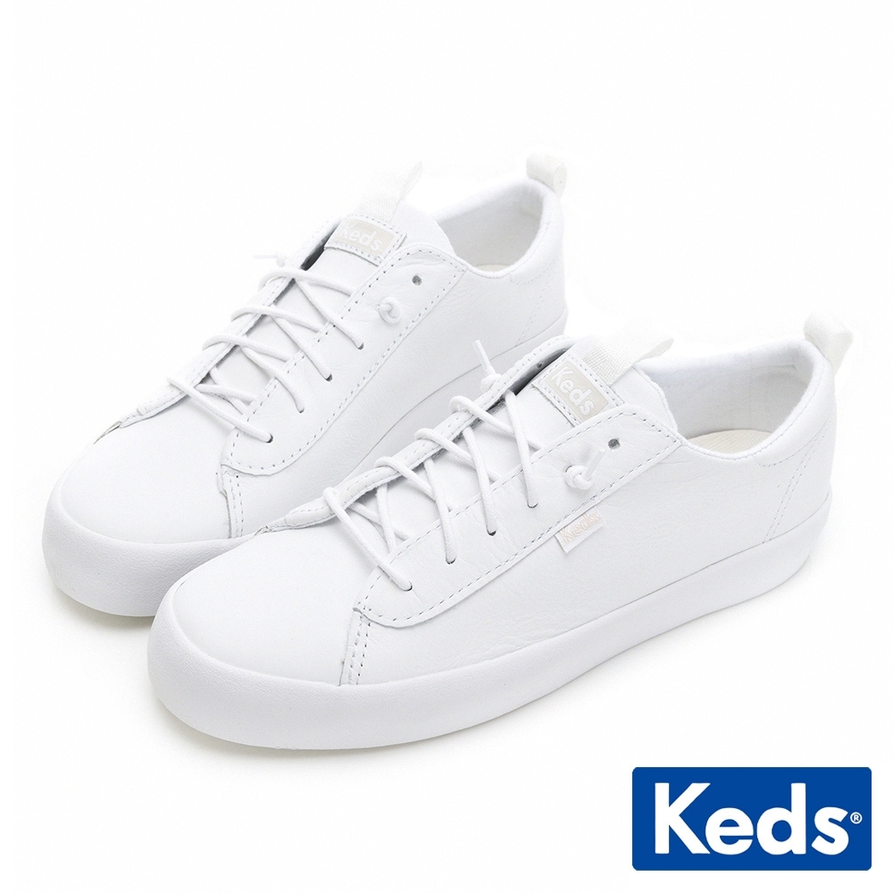 Keds KICKBACK 舒適免綁帶皮革休閒鞋 - 白