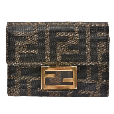 FENDI 經典FF LOGO印花帆布多夾層零錢包(咖啡色)