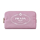 PRADA CANAPA白字印花LOGO帆布三角拉鍊化妝包(粉) product thumbnail 1