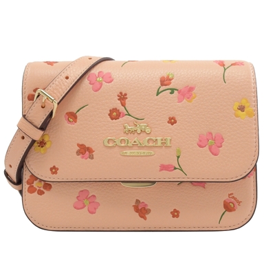 COACH Mini Brynn 品牌馬車LOGO印花迷你翻蓋斜背包(粉橘)