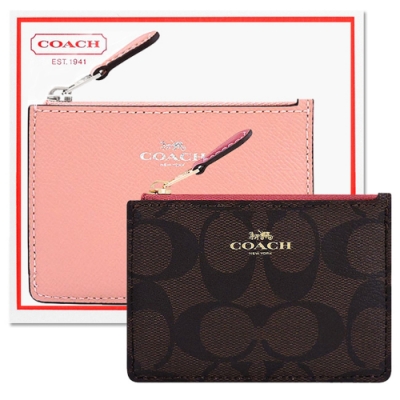【平均一件$944】COACH 櫻花粉色防刮皮革鑰匙零錢包+莓紅色大C PVC鑰匙零錢包