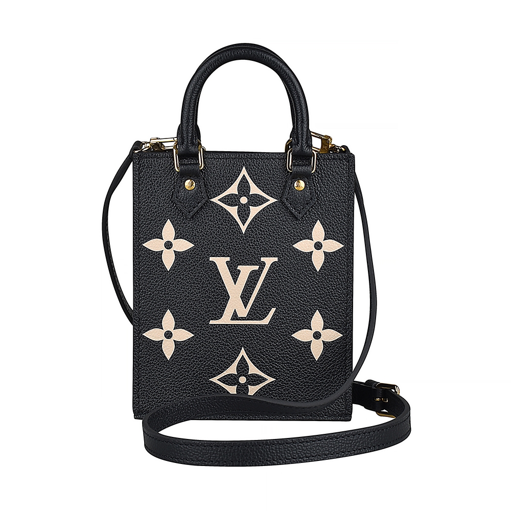 LV M81416 PETIT SAC PLAT壓花LOGO Monogram Empreinte牛皮手提斜背包(迷你/黑x米)