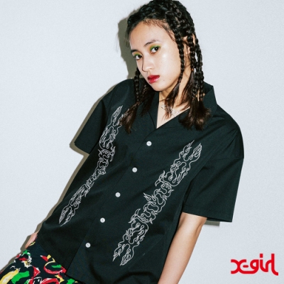 X-girl 1 OPEN COLLAR EMBROIDERY SHIRT短袖襯衫-黑