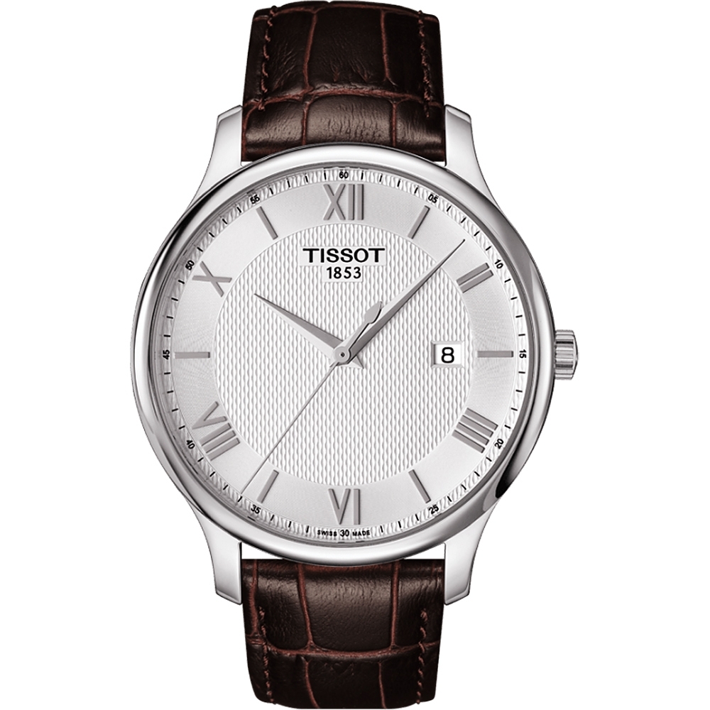 TISSOT 天梭 官方授權 Tradition 羅馬經典大三針石英腕錶-銀x咖啡/42mm T0636101603800