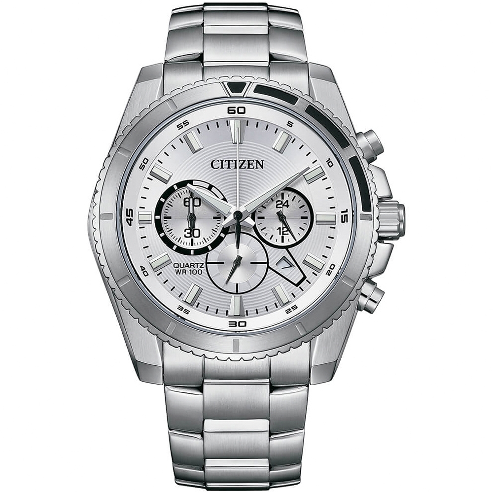 CITIZEN 星辰 Chronograph 紳男計時手錶-銀色面 送禮首選-44mm AN8200-50A