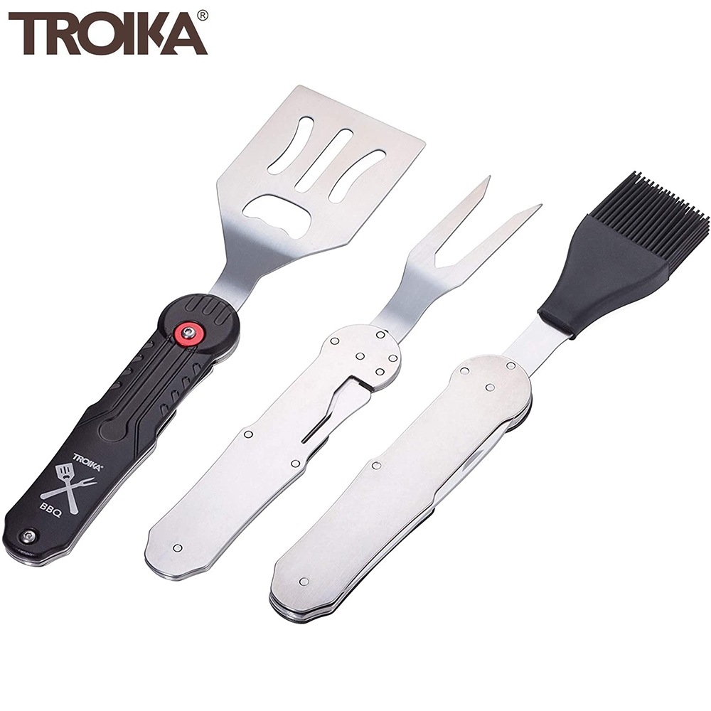 德國TROIKA可伸縮五合一不鏽鋼燒烤肉BBQ工具組BBQ05-ST(磁性固定;多功能:鏟子叉子刷子小刀開罐器)餐具