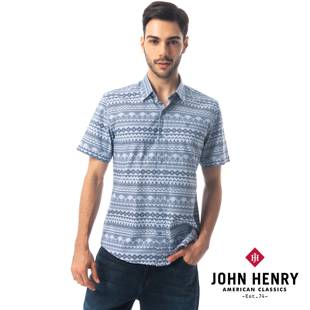 【JOHN HENRY】非洲民俗圖紋短袖襯衫(二色)