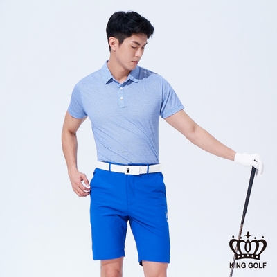 【KING GOLF】男款小細格紋印花POLO衫/高爾夫球衫-藍色