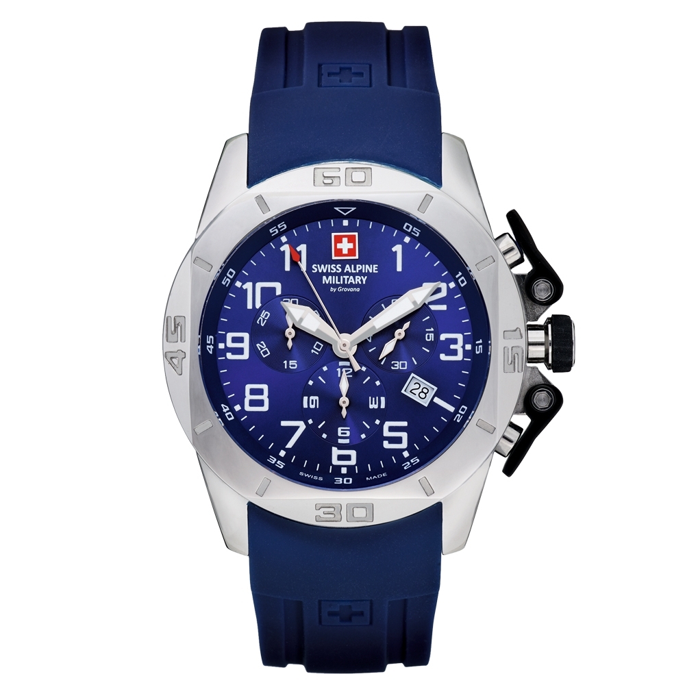 瑞士阿爾卑斯軍錶S.A.M 龍捲風系列-橡膠錶帶/三眼計時/藍色錶盤/45mm
