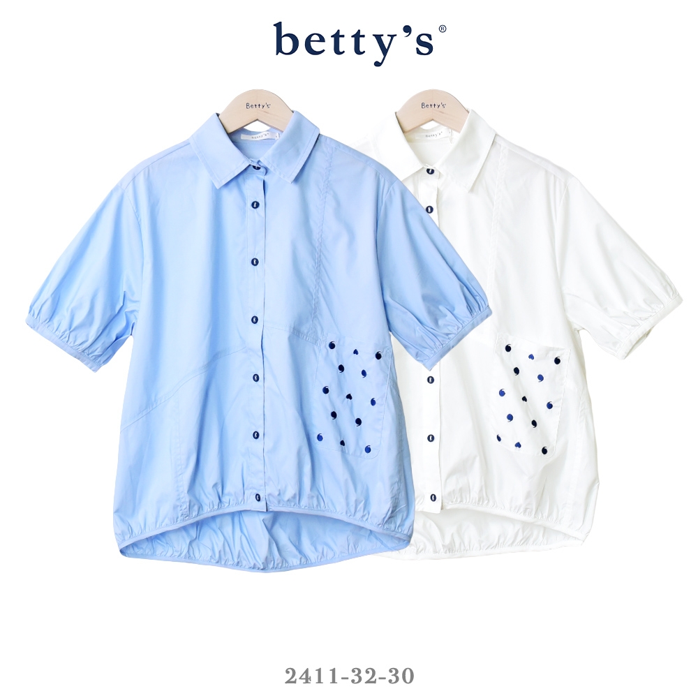 betty’s專櫃款　逗號刺繡口袋剪裁短袖襯衫(共二色)