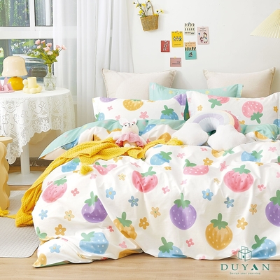【DUYAN 竹漾】精梳純棉雙人加大床包三件組 / 草莓花繪 台灣製