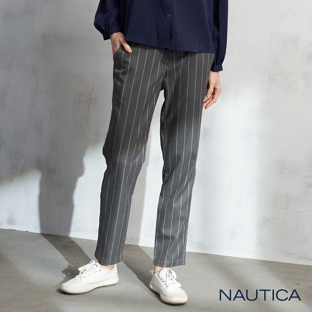 Nautica 女裝修身直條直筒長褲-灰色