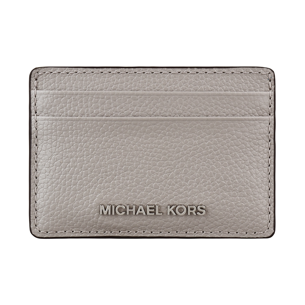 MK MICHAEL KORS JET SET銀字LOGO荔枝紋小牛皮4卡名片夾(珍珠灰)