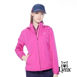 【Lynx Golf】女款防水透濕功能打洞Lynx Golf字樣袋蓋設計長袖可拆式連帽外套-桃紅色