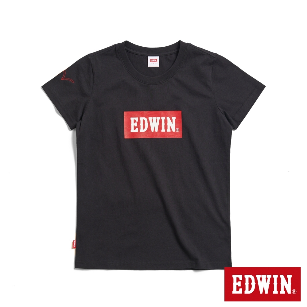 EDWIN 音樂紅印花短袖T恤-女-黑色