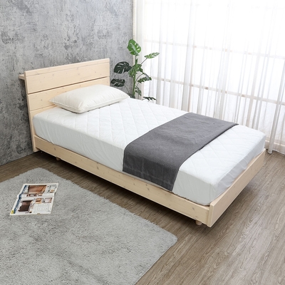 柏蒂家居-傑歐3.5尺單人置物型插座床頭實木床架(兩色可選)