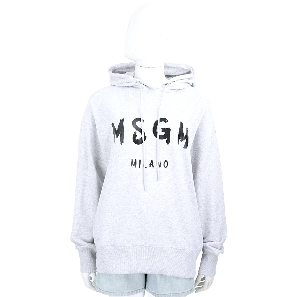 MSGM 黑字母羅紋拼淺灰色棉質連帽長袖運動衫大學T(女款) | 精品服飾