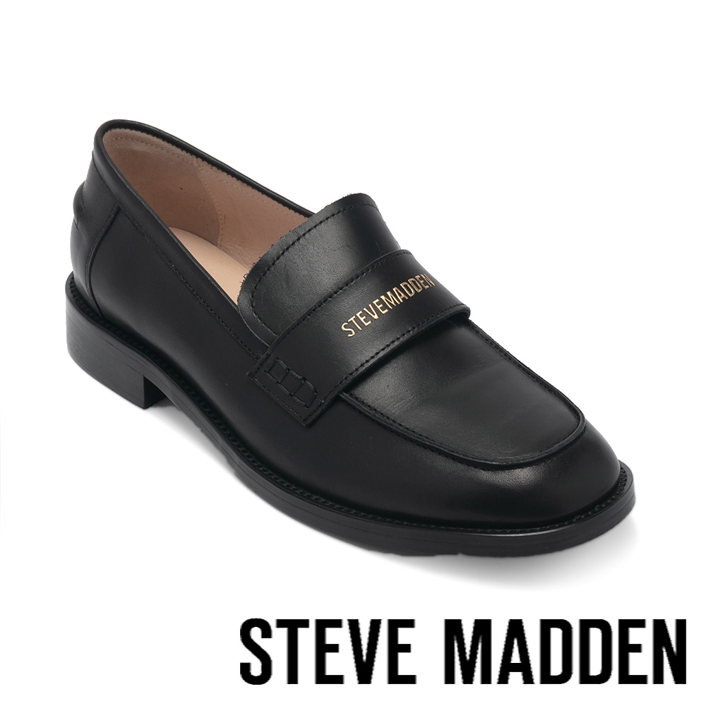 STEVE MADDEN-JULIA 真皮LOGO素面樂福鞋-黑色