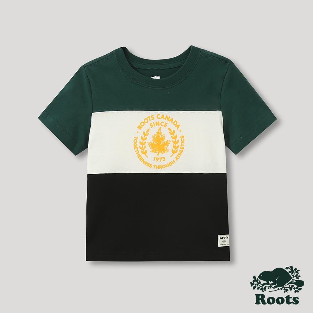 Roots小童-運動派對系列 學院風色塊短袖T恤-綠色
