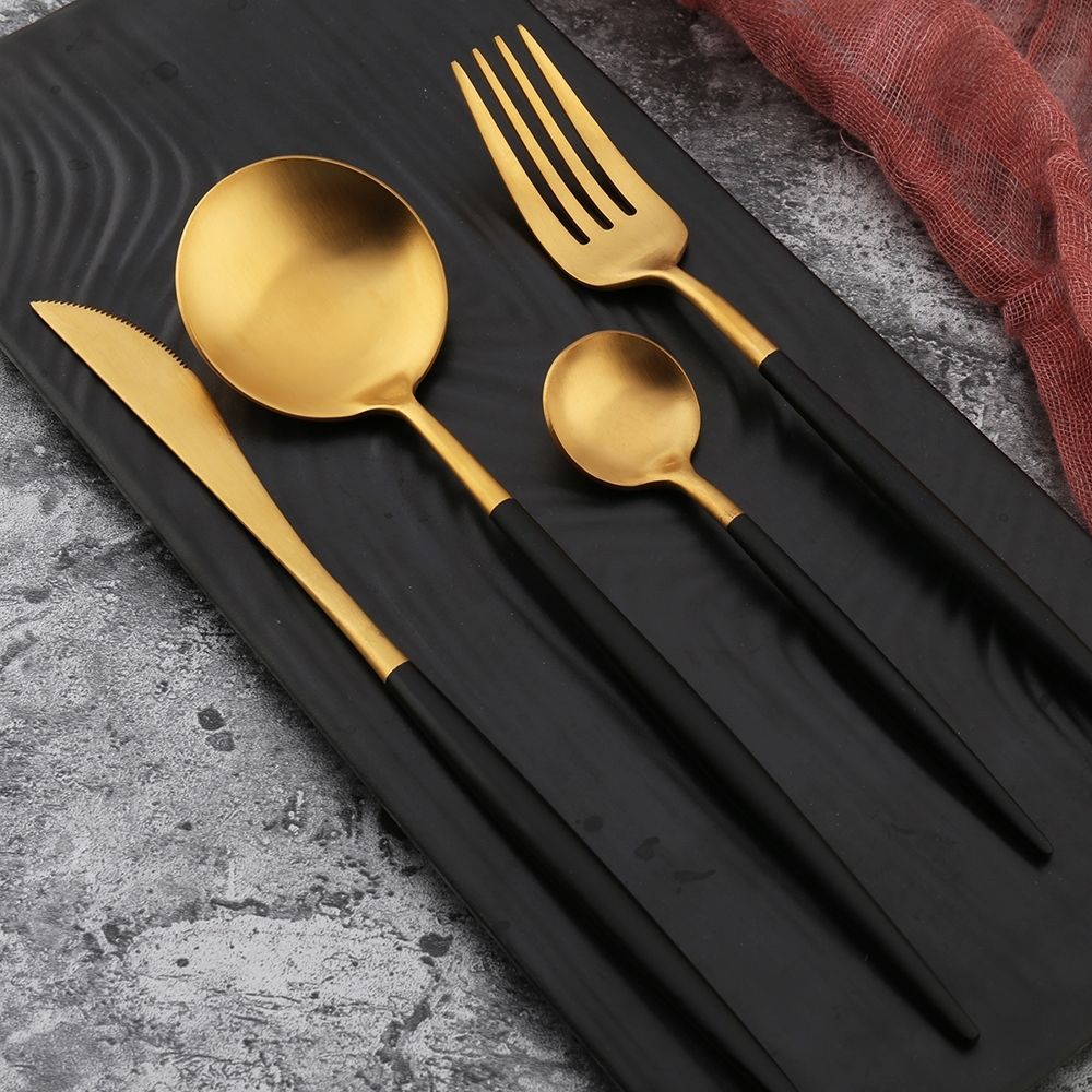 不鏽鋼304黑金色餐刀餐叉湯匙咖啡匙 4件組 GM1001BG