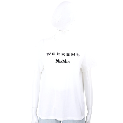 Max Mara-WEEKEND Talento 字母亮片徽標白色純棉短袖TEE T恤