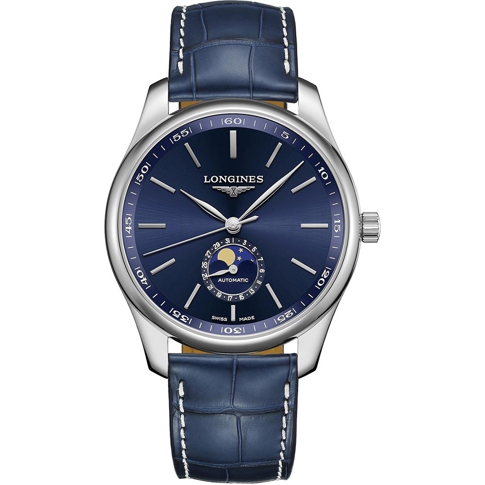 LONGINES 浪琴 Master 巨擘系列月相藍款皮帶(L29194920)x42mm