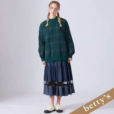 betty’s貝蒂思 腰鬆緊蛋糕鏤空格子長裙(牛仔藍)