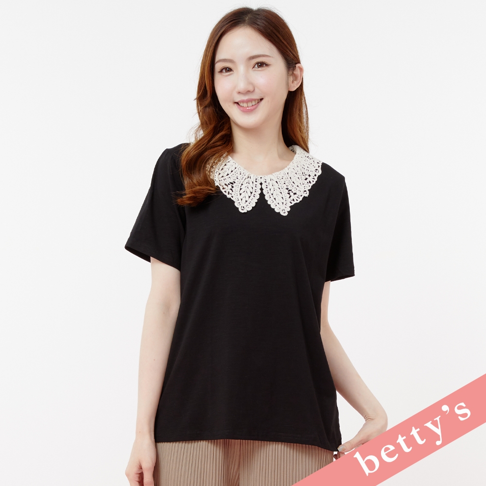 betty’s貝蒂思　蕾絲領子百搭素色T-shirt(黑色)