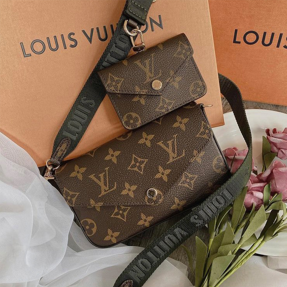 Louis Vuitton FELICIE STRAP & GO 二合一帆布提花肩帶混合式手拿/肩背包(M80091-卡其綠), LV路易威登