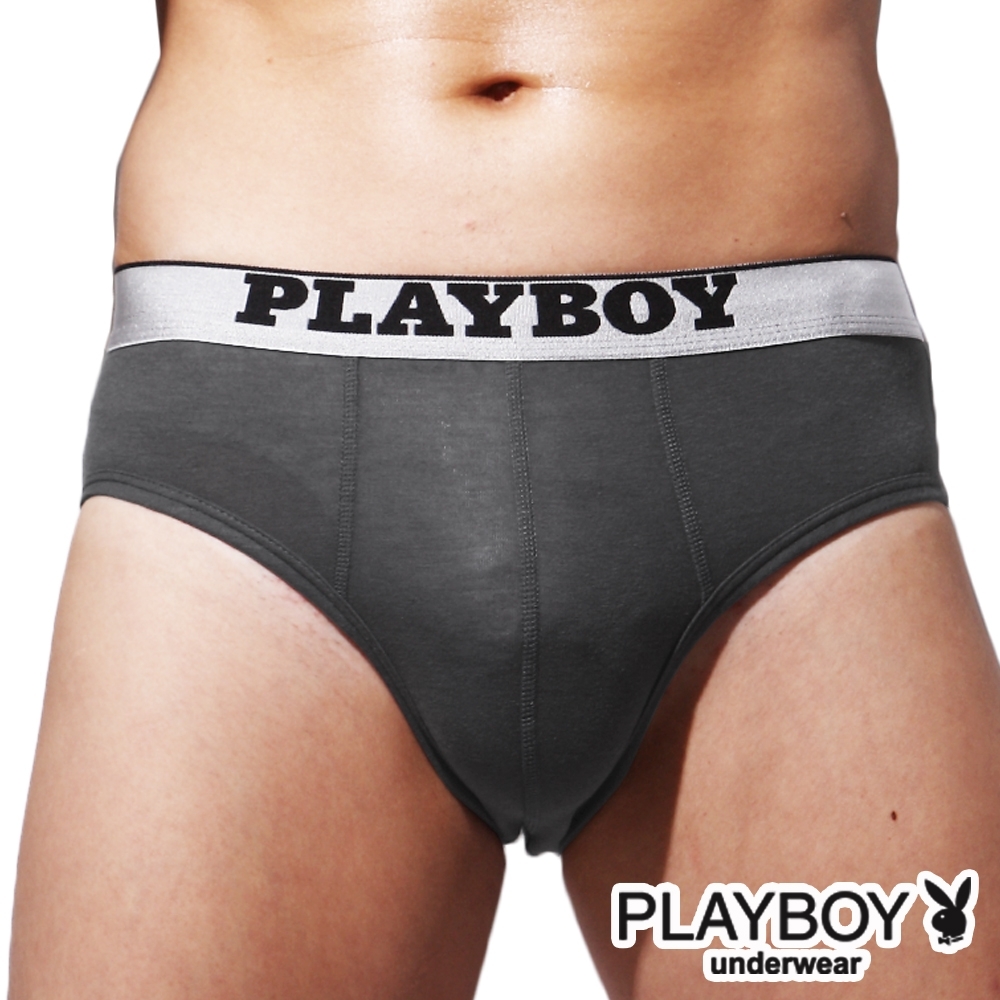 PLAYBOY MIT素面棉感低腰三角褲-單件(深灰)