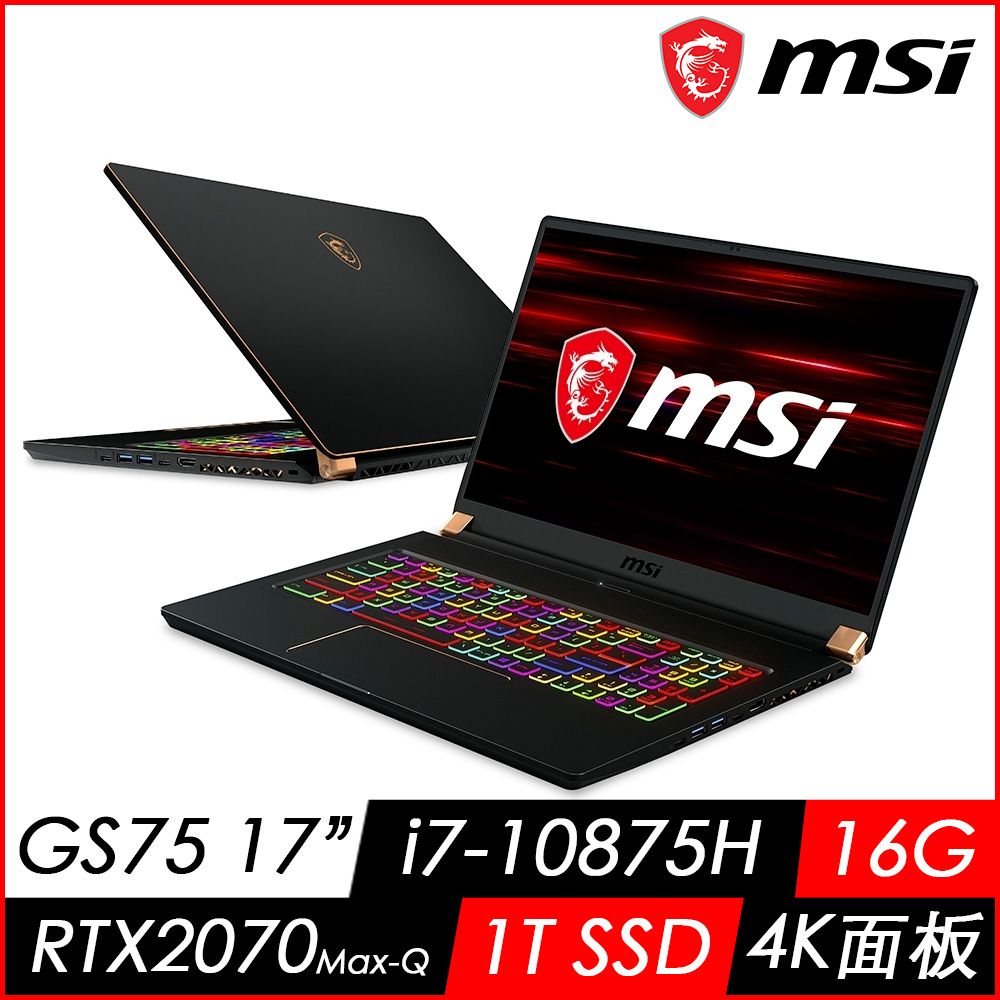 MSI微星 GS75 10SF-879TW 17吋競筆電(i7-10875H/16G/1T SSD/RTX2070-8G/Win10 Pro | MSI 輕薄 GS 系列