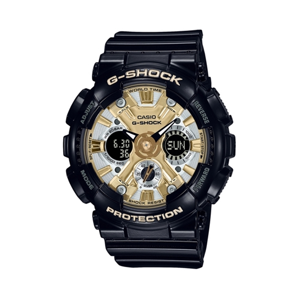 CASIO卡西歐 G-SHOCK 閃耀時尚 百搭黑金 雙顯系列 GMA-S120GB-1A