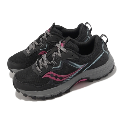 Saucony 越野跑鞋 Excursion TR16 寬楦 女鞋 黑 桃紅 緩衝 運動鞋 耐磨 戶外 S1074510