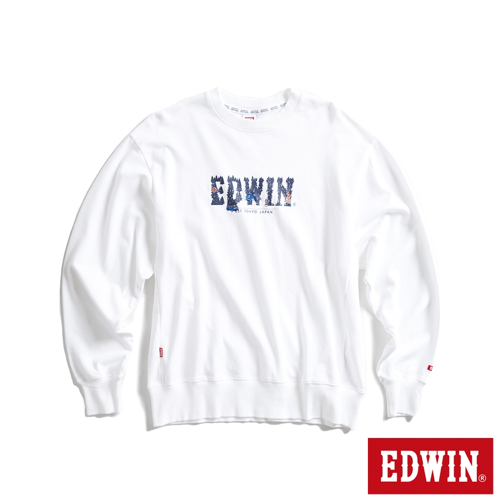 EDWIN 露營系列 森林LOGO寬版厚長袖T恤-男-白色