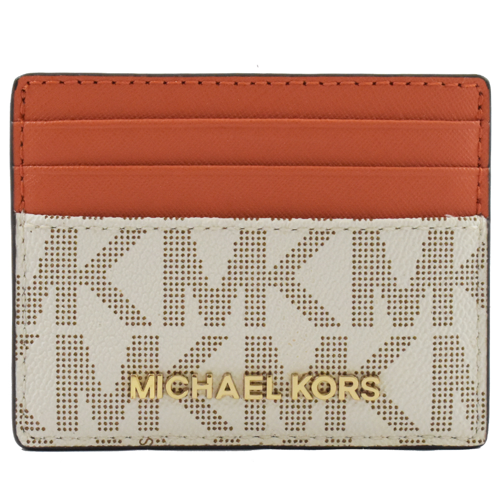 MICHAEL KORS JET SET經典PVC簡易卡片夾(白/橘)