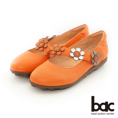 【bac】超軟底花朵不對襯平底鞋-橘